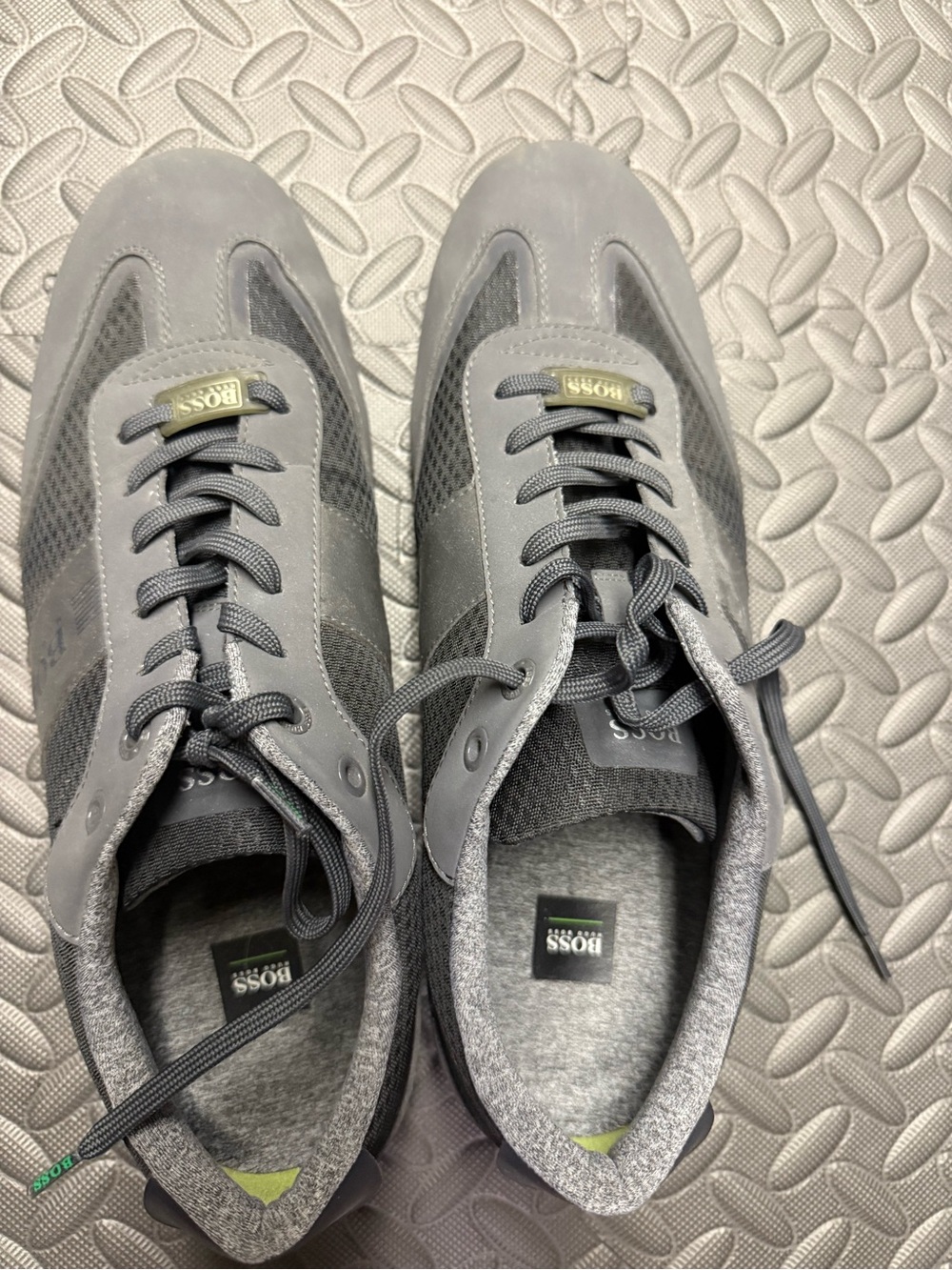 Hugo Boss Grey Suede & Mesh Lace-Up Sneakers